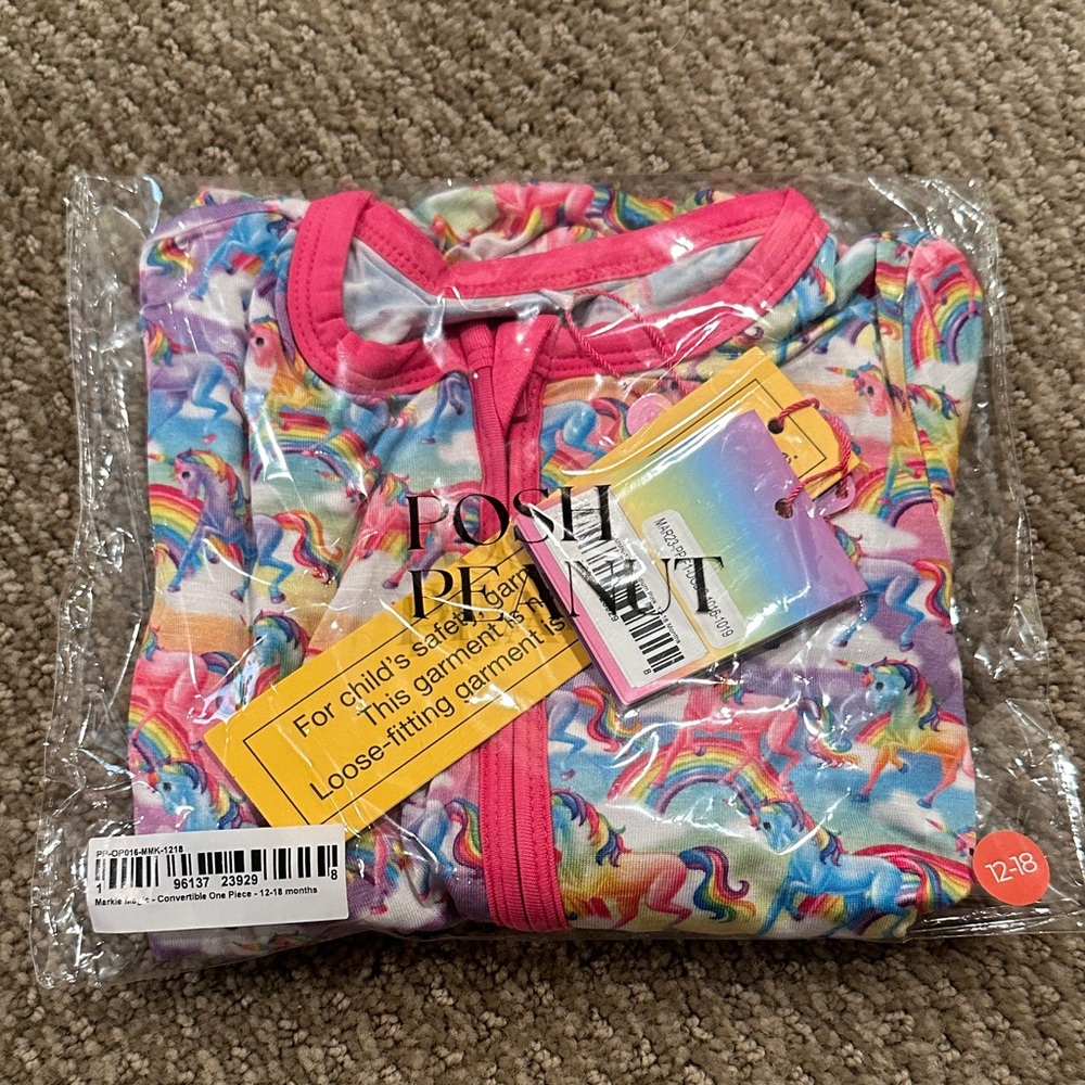 NWT Posh Peanut Lisa Frank unicorn one piece zippy pajamas 12-18 months